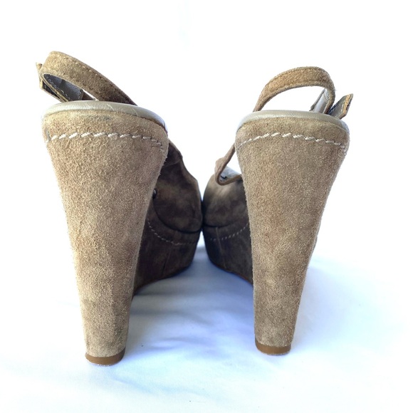 Vintage Davos Gomma Platform Wedge Heels Slingback Peep Toe Taupe Suede - Picture 4 of 10